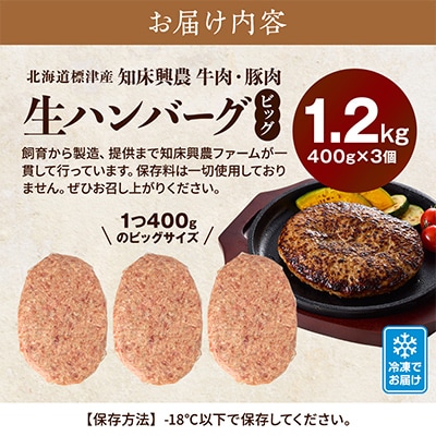生ハンバーグ 400g×3個セット 冷凍でお届け 国産 牛肉 豚肉 ギフトにもおすすめ