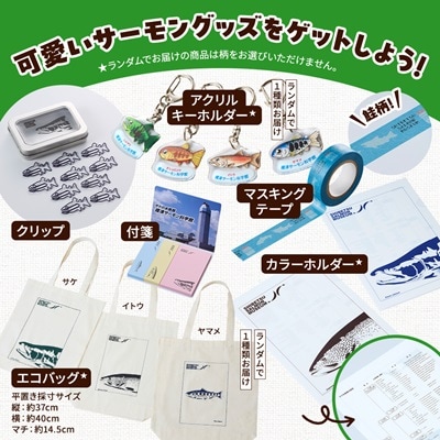 標津サーモン科学館グッズセットB　エコバッグ クリップ テープ 付箋 ファイル キーホルダー