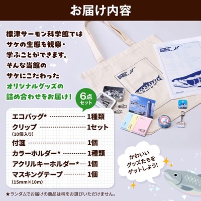 標津サーモン科学館グッズセットB　エコバッグ クリップ テープ 付箋 ファイル キーホルダー