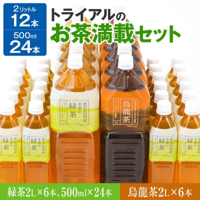 トライアルのお茶満載セット(緑茶2L×6本・烏龍茶2L×6本・緑茶500ml×24本)