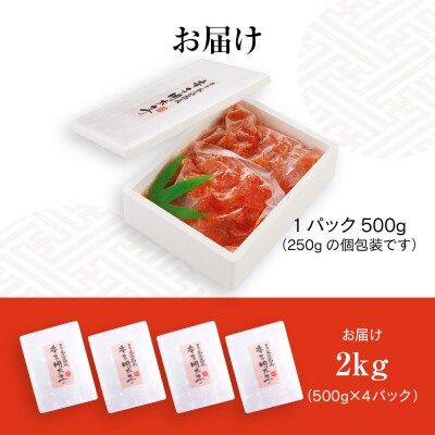 訳あり無着色明太子切小 2.0キロ (500g×4パック)(田川市)