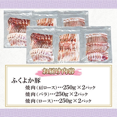ふくよか豚　焼肉3種セット 1.5kg(250g×6パック)(田川市)