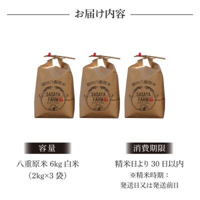 令和8年新米受付!八重原米 白米6kg(2kg×3袋)　※2026年10月以降順次発送|笹屋農園