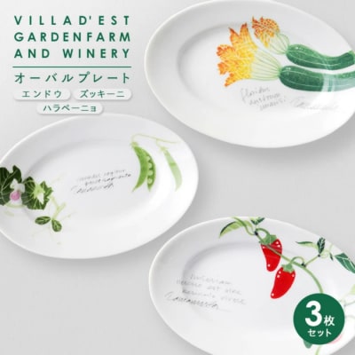 【ヴィラデストワイナリー】ベジタブルシリーズ食器　オーバルプレート(楕円形)3枚セット