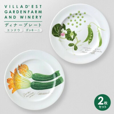 【ヴィラデストワイナリー】ベジタブルシリーズ食器　ディナープレート2枚(エンドウとズッキーニ)セット