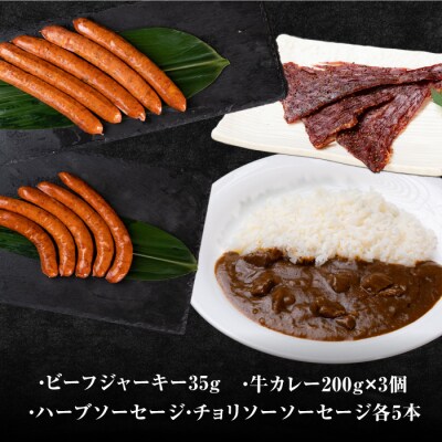 【信州プレミアム牛】ビーフジャーキー・ソーセージ2種・ビーフカレーセット|牧舎みねむら