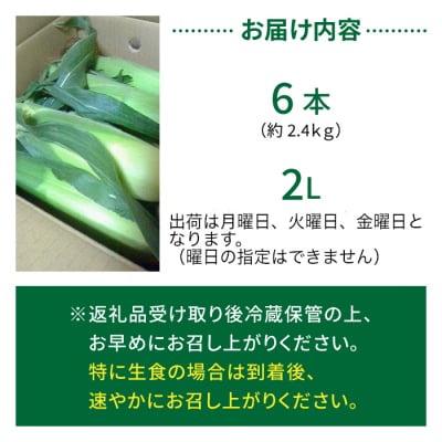 生とうもろこし 2L 6本 有機肥料使用のスイートコーン! 長野県東御市産 ※7月中旬から順次発送予