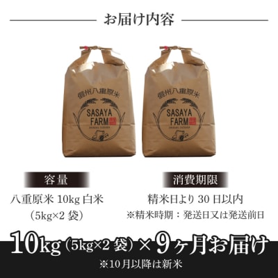 令和8年新米受付【9回定期便】八重原米10kg(5kg×2)白米※2026年10月以降発送|笹屋農園