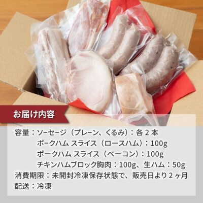ソーセージとハムのセット(ソーセージ:プレーン、胡桃、ポークハム、チキンハム、生ハム)