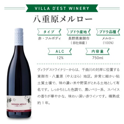 日本ワインコンクール金賞赤白ワイン4本 八重原メルロー、ソーヴィニヨンブラン|ヴィラデストワイナリー