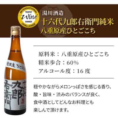 【IWC飲み比べ】日本酒「湯川酒造店」木曽路 山恵錦/十六代九郎右衛門 純米ひとごこち