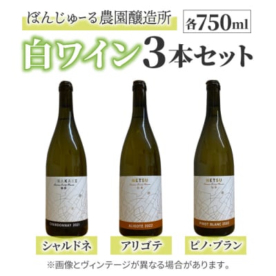 【ぼんじゅーる農園醸造所】人気の白ワイン3本セット(鞍掛シャルドネ、祢津アリゴテ、祢津ピノ・ブラン)