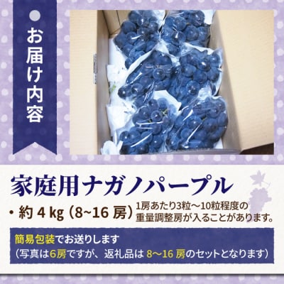 【先行受付2025年発送】【東御こもだ果樹園】家庭用ナガノパープル4kg(8～16房)