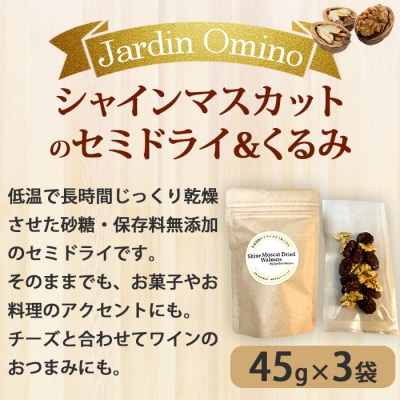 【Jardin Omino】自家製シャインマスカットのセミドライ&くるみ(45g)3袋セット