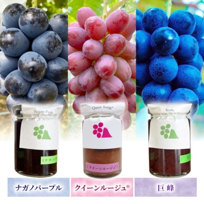 【おぎはら園】ぶどう園のぶどうジャム3種(巨峰、クイーンルージュ(R)、ナガノパープル)各140g