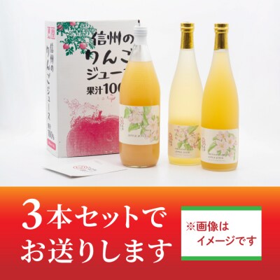 果汁100%りんごジュース(シナノスイート)3本【飯島りんご園】