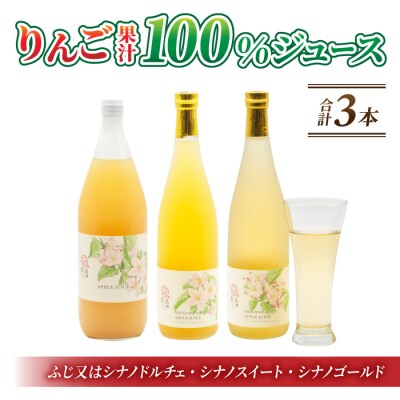 果汁100%りんごジュース3種3本セット【飯島りんご園】