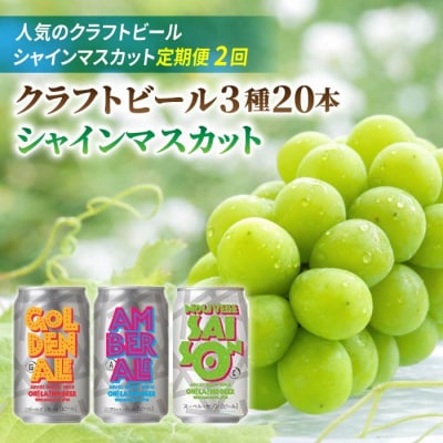 【2回定期便】シャインマスカットと地ビールの人気セット(シャイン2房とクラフトビール20本)