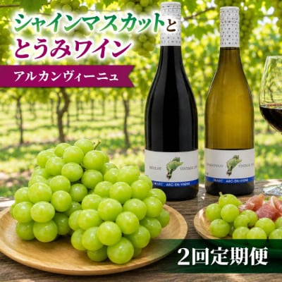 【2回定期便】シャインマスカット&とうみワインの定期便(シャインマスカット2房/定番ワイン2本セット