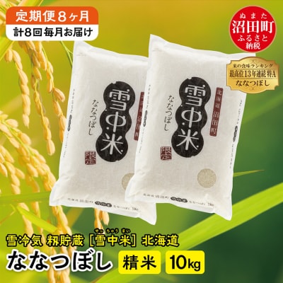 【定期便8ヶ月】11月発送開始 ななつぼし精米10kg 計8回毎月お届け 令和7年産 北海道 雪中米