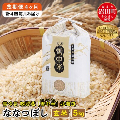【定期便4ヶ月】11月発送開始 ななつぼし玄米5kg 計4回毎月お届け 令和7年産 北海道 雪中米