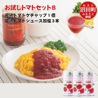 完熟トマトお試しセットB(ケチャップ1個・加塩缶3本)