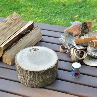 薪割り台(中)1個 (沼田町産カラマツ薪・白樺樹皮付き) キャンプ アウトドア用品 n-0087