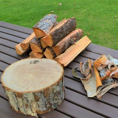 薪割り台(大)1個 (沼田町産カラマツ薪・白樺樹皮付き) キャンプ アウトドア用品 n-0072