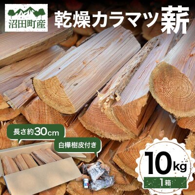 沼田町産 乾燥カラマツ薪 長さ約30cm 10kg 白樺樹皮付き キャンプ