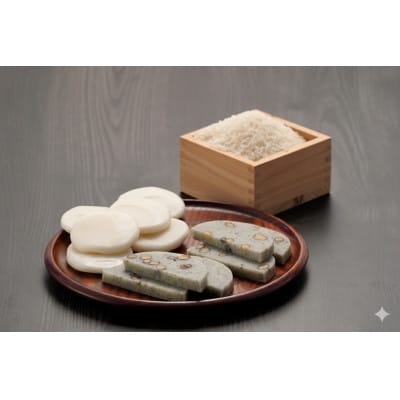 白餅(8枚入りx3個)、豆餅(8枚入りx2個)