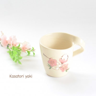 宇治笠取焼　シマエナガと花咲くほっこりマグカップ