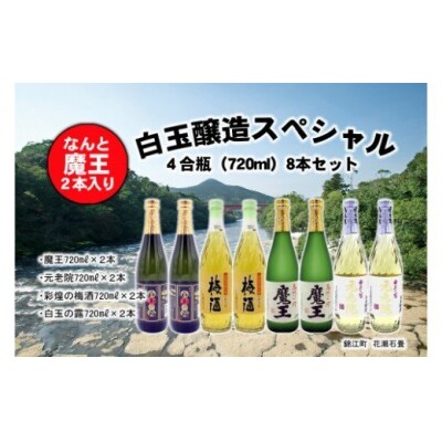 魔王2本入り!白玉醸造4合瓶 全4種類8本スペシャルセット 5018-2