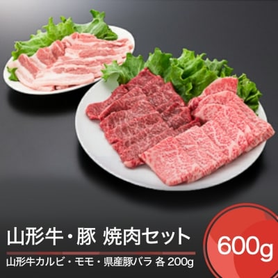 山形牛カルビ モモ 山形県産豚バラ 焼肉セット(計600g)
