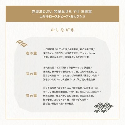 赤坂あじさい 山形牛ローストビーフ あわび 和風 おせち 7寸 三段重
