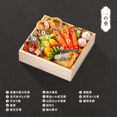 【12月31日配送】和風 おせち 紅花 三段重 47品 3〜4人前 冷蔵 赤坂あじさい監修