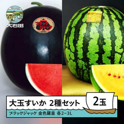すいか 大玉スイカ 2玉 ブラックジャック 金色羅皇 食べ比べ 2025年産 令和7年産 山形県産