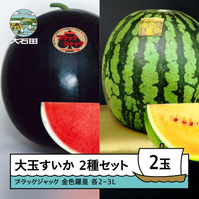 すいか 大玉スイカ 2玉 ブラックジャック 金色羅皇 食べ比べ 2025年産 令和7年産 山形県産