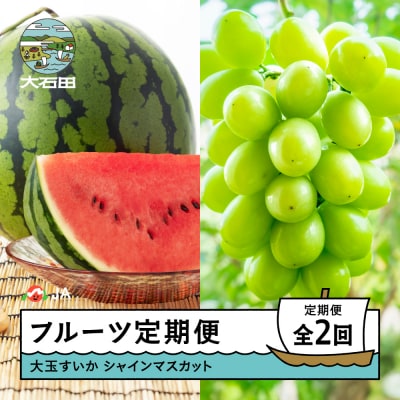 【先行予約】フルーツ定期便 全2回 大玉すいか シャインマスカット 令和8年産 ja-ft2ss