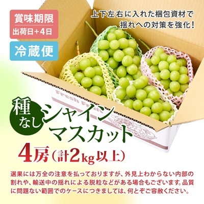 【2025年発送】長野県 中野市産 シャインマスカット4房(2.0kg以上)