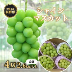 【冷蔵】 長野県 中野市産 シャインマスカット4房(2.6kg以上)