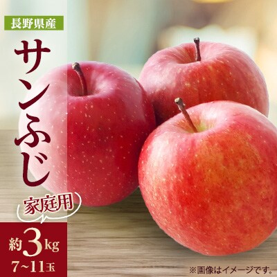 【家庭用】りんごの王様　長野県産 りんご　サンふじ　約3kg(7～11玉程度)