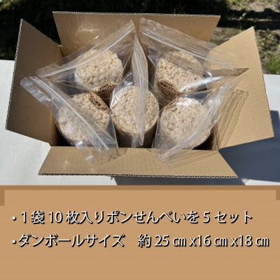 【原材料・玄米のみ】自家製玄米100%使用 ポンせんべい(10枚入り5袋セット)