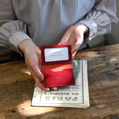 本革二つ折り免許証ケース【フィーユ(緑色)】