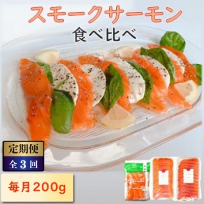 【毎月定期便】毎月異なる魚種が届く♪スモークサーモン2パック全3回