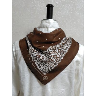 浜ちりめんシルク100%の洗濯機でも洗えるシルクスカーフ(70×70)Brown-ペイズリー柄