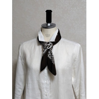 浜ちりめんシルク100%の洗濯機でも洗えるシルクスカーフ(70×70)Brown-ペイズリー柄