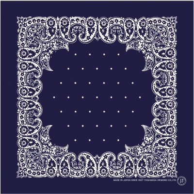 浜ちりめんシルク100%の洗濯機でも洗えるシルクスカーフ(53×53)Navy-ペイズリー柄