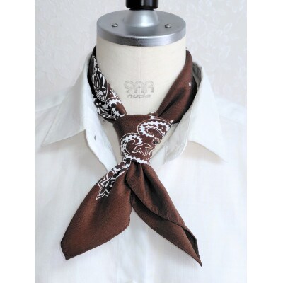 浜ちりめんシルク100%の洗濯機でも洗えるシルクスカーフ(53×53)Brown-ペイズリー柄