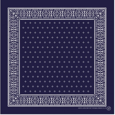 浜ちりめんシルク100%の洗濯機でも洗えるシルクスカーフ(70×70)Navy-クロス柄