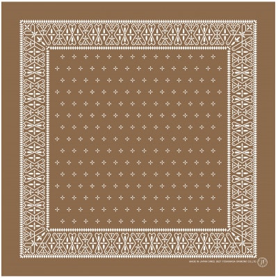 浜ちりめんシルク100%の洗濯機でも洗えるシルクスカーフ(70×70)BROWN-クロス柄